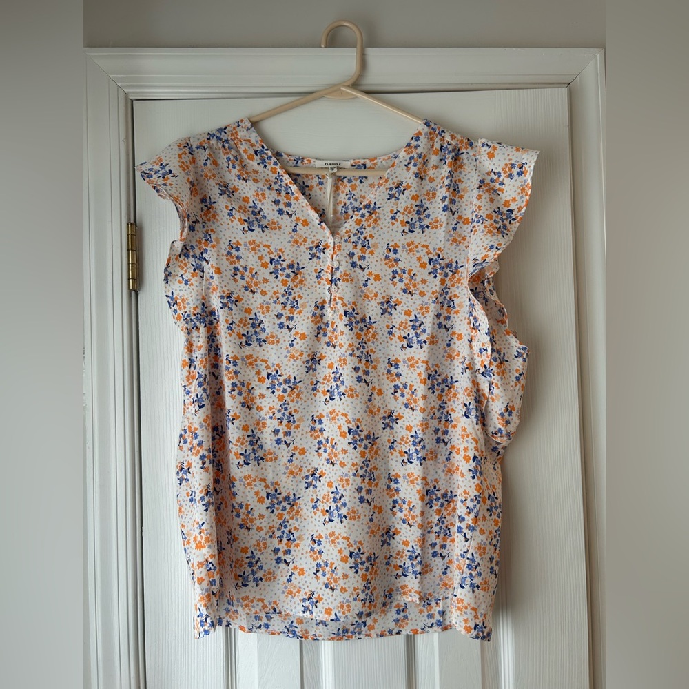 Pleione Floral Blouse - Orange and Blue